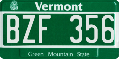 VT license plate BZF356