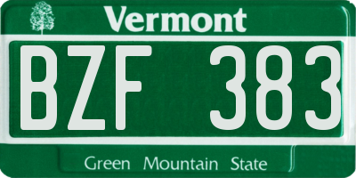 VT license plate BZF383