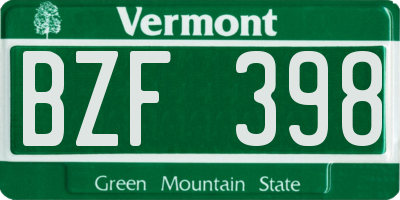 VT license plate BZF398