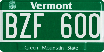 VT license plate BZF600