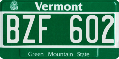 VT license plate BZF602