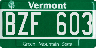 VT license plate BZF603