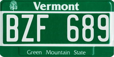 VT license plate BZF689