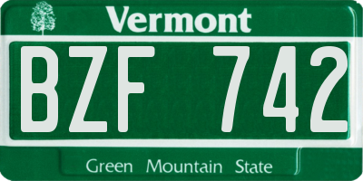 VT license plate BZF742