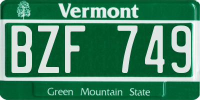 VT license plate BZF749