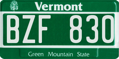 VT license plate BZF830