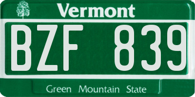 VT license plate BZF839