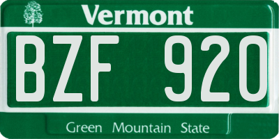 VT license plate BZF920