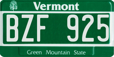 VT license plate BZF925