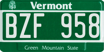 VT license plate BZF958
