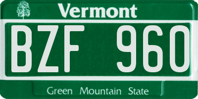 VT license plate BZF960