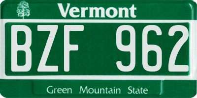 VT license plate BZF962