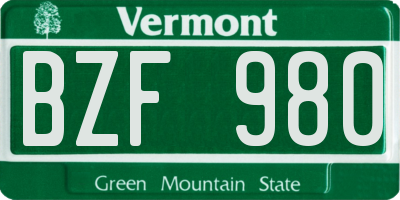 VT license plate BZF980