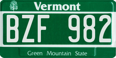 VT license plate BZF982