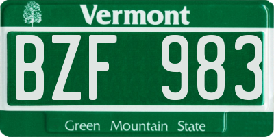 VT license plate BZF983