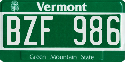 VT license plate BZF986
