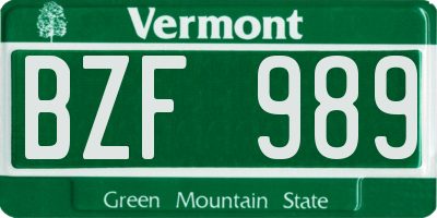 VT license plate BZF989