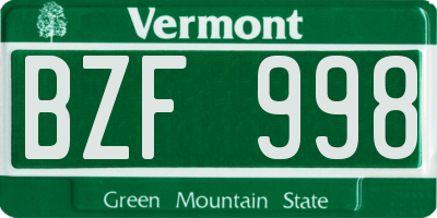 VT license plate BZF998