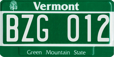 VT license plate BZG012