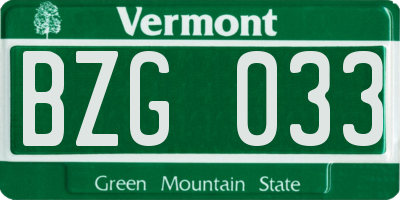 VT license plate BZG033