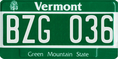 VT license plate BZG036