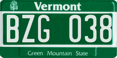 VT license plate BZG038