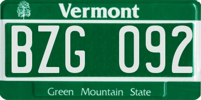 VT license plate BZG092