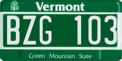 VT license plate BZG103