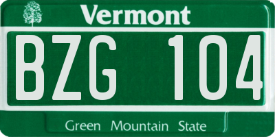 VT license plate BZG104