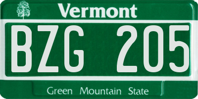 VT license plate BZG205