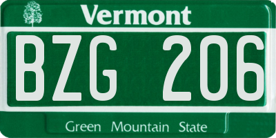 VT license plate BZG206