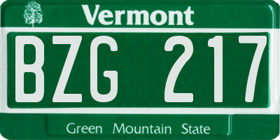 VT license plate BZG217