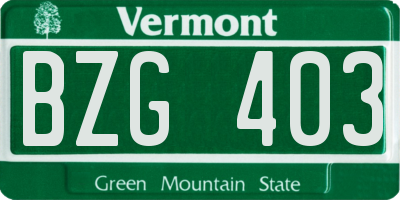 VT license plate BZG403