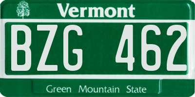 VT license plate BZG462