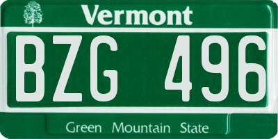 VT license plate BZG496