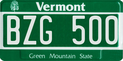 VT license plate BZG500