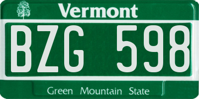VT license plate BZG598