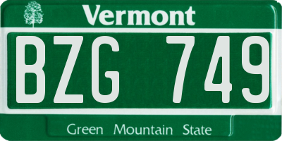 VT license plate BZG749