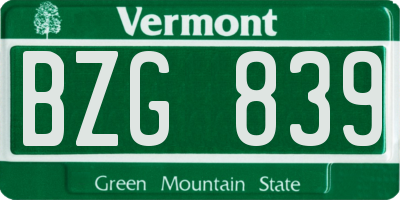 VT license plate BZG839
