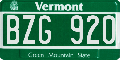 VT license plate BZG920