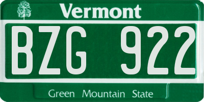 VT license plate BZG922