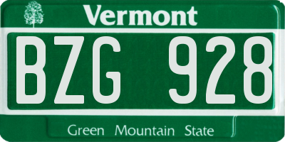 VT license plate BZG928