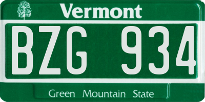 VT license plate BZG934