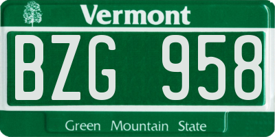 VT license plate BZG958