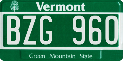 VT license plate BZG960