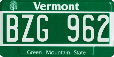 VT license plate BZG962