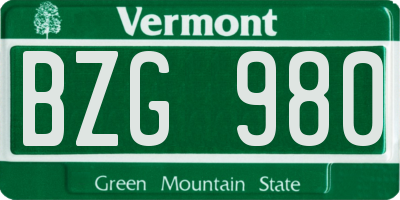 VT license plate BZG980