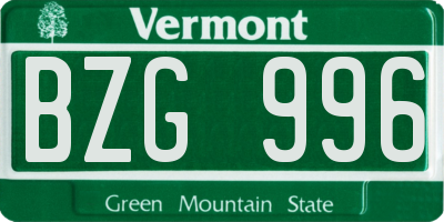 VT license plate BZG996