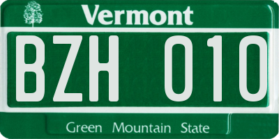 VT license plate BZH010
