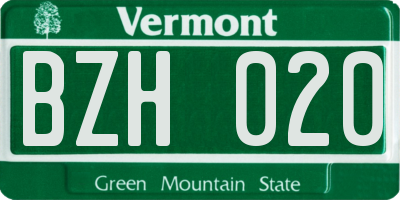 VT license plate BZH020